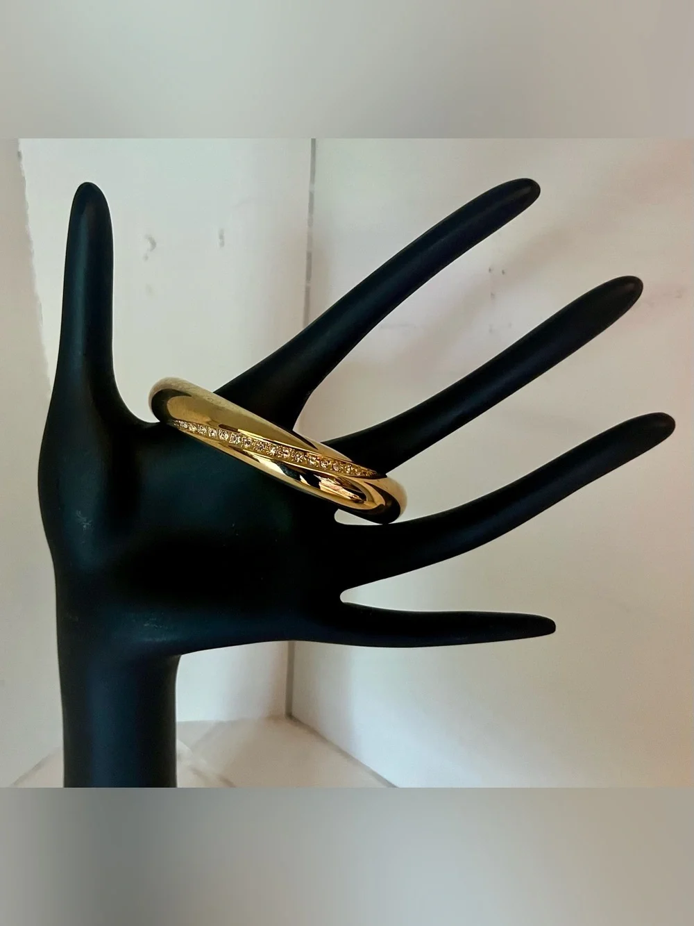 Gold Tone Hinged Bracelet with Crystals